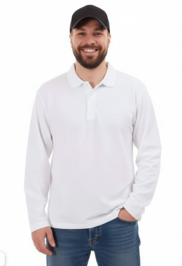 Белая рубашка ПОЛО с длинным рукавом мужская